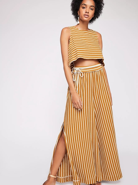 Free People Pants - Free People Beach Sunnydaze Striped Pants & Crop Top Co-Ord Set Brown Small S